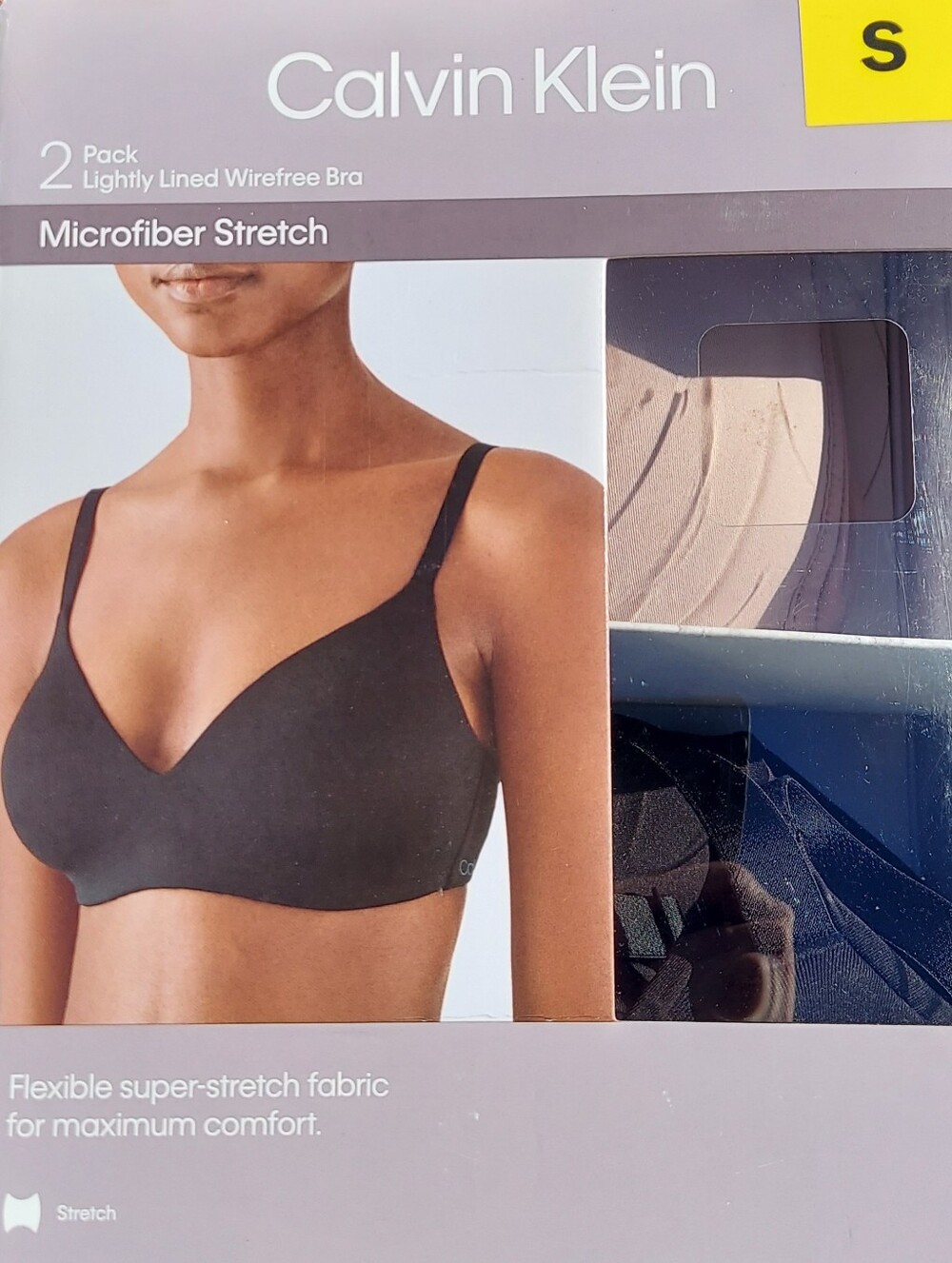 Calvin Klein Lightly Lined Wirefree Stretch Bras Black & Nude 2 Pack Women Small